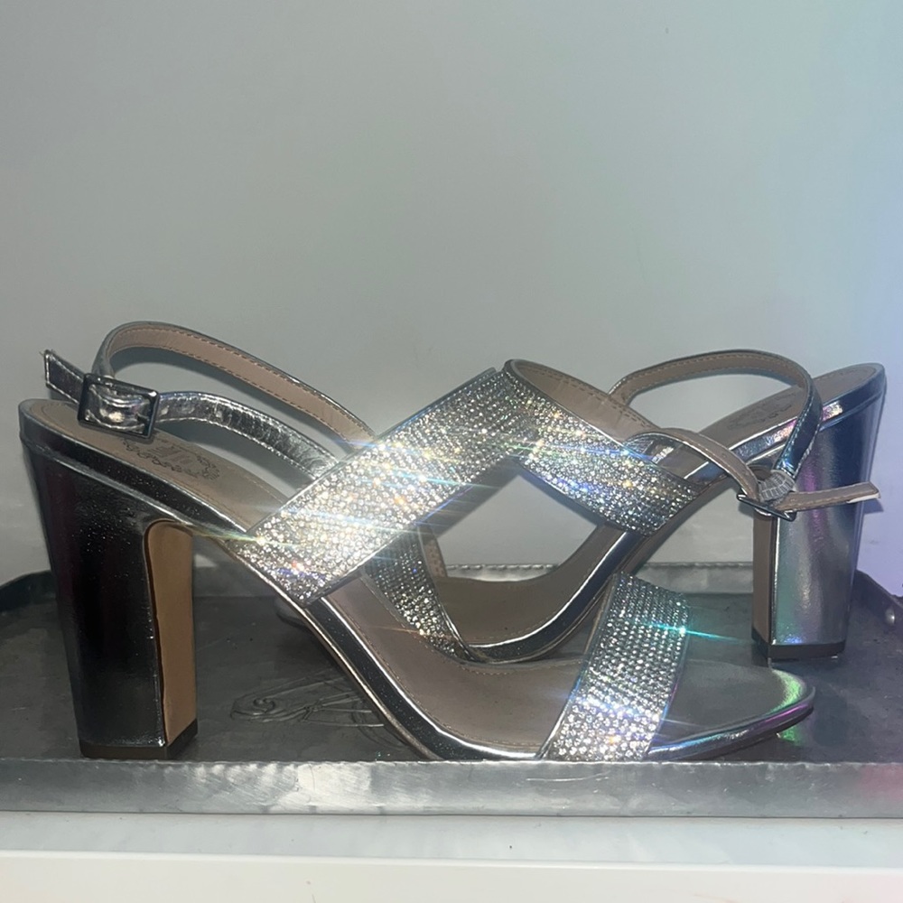 Silver high heel shoes